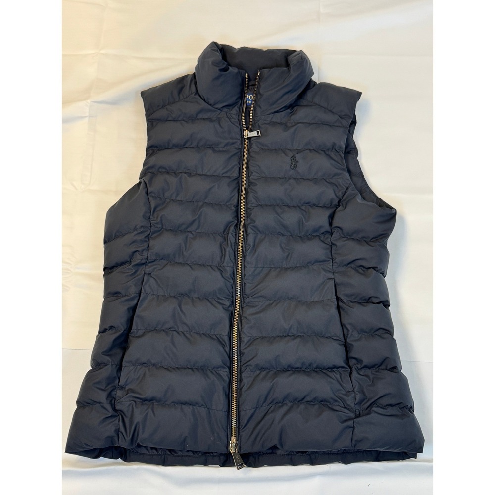 Polo Ralph Lauren Womens Navy Blue Quilted Puffer Vest Full Zip Size Medium EUC